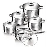 Ertex 10 TLG. Kochtopfset Induktion Pfannen-Set Topf-Set Edelstahl Töpfe Kochtopf Set (BL-1637)