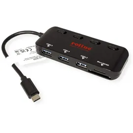 Roline USB 3.2 Gen 1 Hub, 3fach, Typ C Anschlusskabel, mit CardReader, Ports einzeln schaltbar