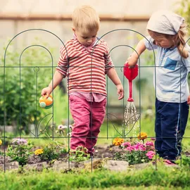 Relaxdays Beetzaun, 5-teilige Beetumrandung für Garten, Dekozaun aus Metall, zum Stecken, HxB: 62 x 244 cm, grün