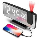 LITEYPP Projektionswecker Digital Wecker Projektion Alarm Clock mit USB-Anschluss 7" LED Spiegelbildschirm, Dual-Alarm 12/24H Snooze