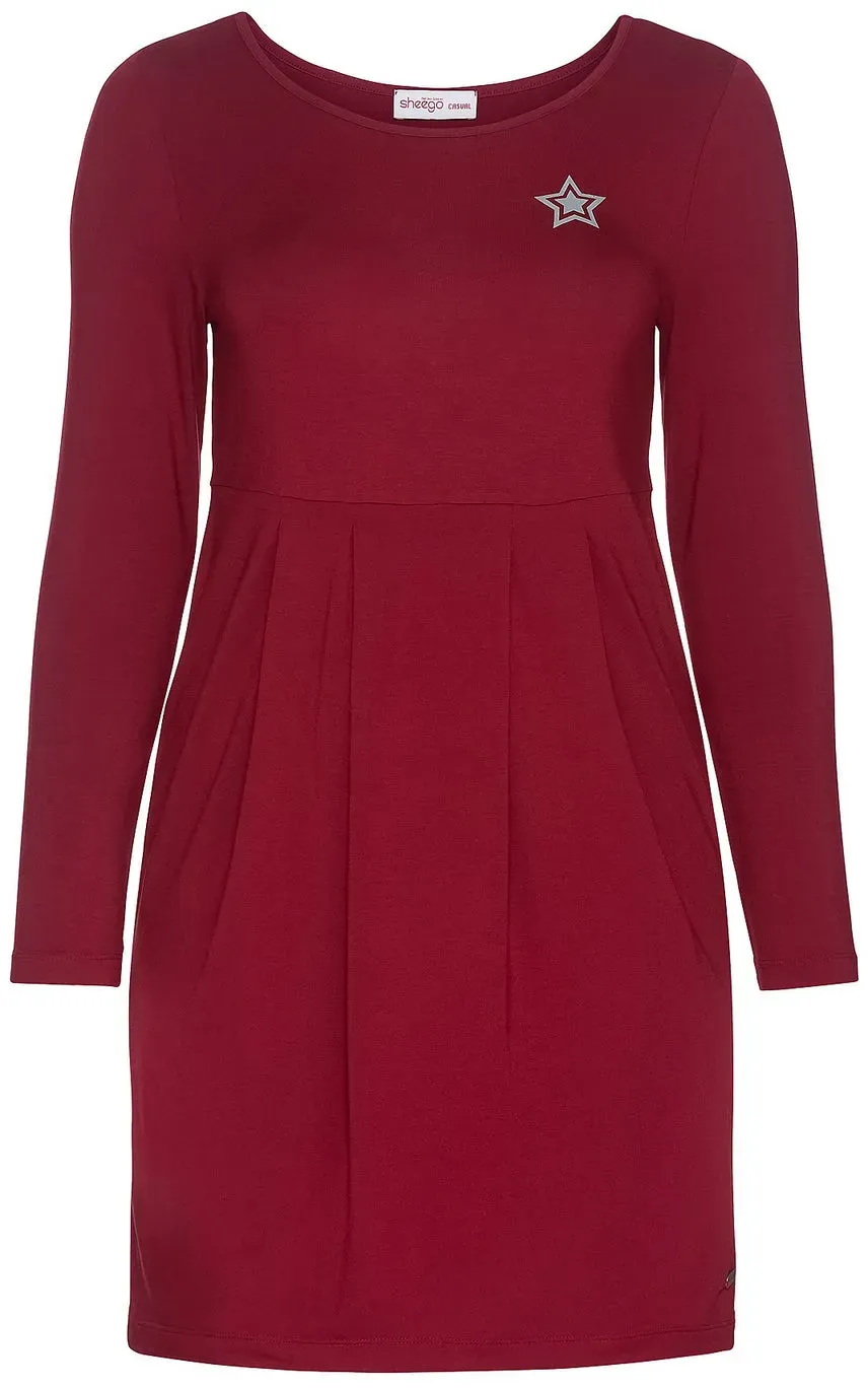 Jerseykleid mit Falten-Rockteil - bordeauxrot - 52