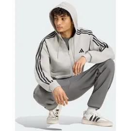 adidas Essentials 3-Streifen Kapuzenjacke Herren Medium Grey Heather/White L