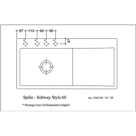 Villeroy & Boch Subway Style 60 flat links fossil + Handbetätigung