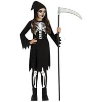FIESTAS GUIRCA Skelett Mädchen Kostüm – Schwarzes Kleid Sensenmann – Halloween Kinder Kostüm für Mädchen von 10-12 Jahren