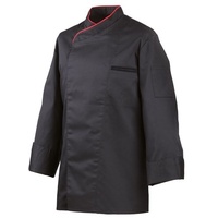 Exner 212 - Kochjacke langarm, mit Druckknöpfen, Fb. schwarz, mit farbiger Paspel : rot 65% Polyester 35%Baumwolle 220 g/m2 2XL