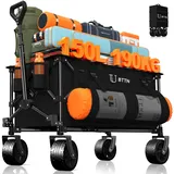 BTTN Bollerwagen faltbar 150L, Handwagen bis 190 kg Traglast, Klappwagen mit großen 15 × 6 cm Geländerädern, Faltbarer Transportwagen für Garten, Camping, Einkaufen & Picknick, Schwarz