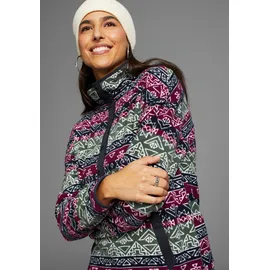 POLARINO Fleecepullover POLARINO, Damen, Gr. 40/42, bunt (fuchsia, navy), Fleece, Obermaterial: 100% Polyester, bedruckt, gemustert, bequem hüftlang, eingefasste Kante, Sweatshirts Fleecepullover, mit Colourblocking-Optik, mit Kängurutasche, aus Fleecestoff