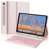 IVEOPPE Tastatur für Samsung Galaxy Tab S9 FE 10.9"/S9 11", Hülle mit Tastatur für Samsung Tab S9/S9FE 2023, Bluetooth Magnetisch Abnehmbarer QWERTZ Tastatur Galaxy S9 Tablet, Rosa