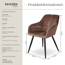 Tectake Esszimmerstuhl Marilyn Samtoptik, schwarze Stahlbeine, 58 x 62 x 82 cm