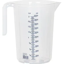 Hünersdorff Messbecher 2l | Polypropylen (PP) | bruchsicher und spülmaschinengeeignet | offener Griff | blaue Skala, Transparent+blau