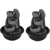 GLOBO 2x Tischbrunnen Zimmerbrunnen Wohnzimmer LED Warmweiß Schwarz Aufbau H 19 cm