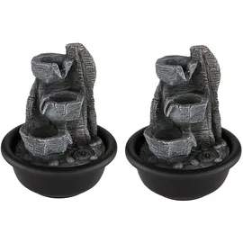 GLOBO 2x Tischbrunnen Zimmerbrunnen Wohnzimmer LED Warmweiß Schwarz Aufbau H 19 cm
