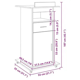 vidaXL Rednerpult mit Rollen & Schublade Sonoma-Eiche 55x55x107 cm