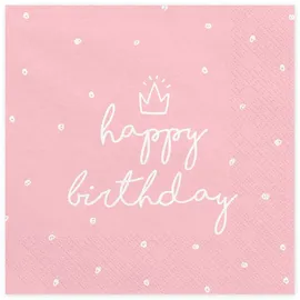 Partydeco Servietten „happy Birthday“, 20Stk./33x33cm | Rosa
