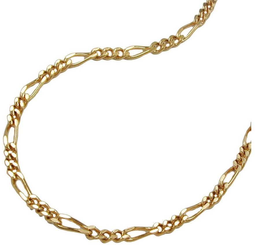 Schmuck Krone Goldkette 1,4mm Figarokette Halskette Collier aus 14Kt 585 Gold Gelbgold 42cm, Gold 585
