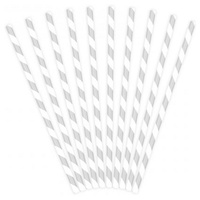 partydeco Trinkhalme Papierstrohhalme mit Streifen, 10 Stk., 19,5cm silberfarben H-Erzmade UG