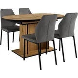 otto home Essgruppe OTTO HOME "Basel, Tischgruppe mit 4 Stühlen, Esstisch ausziehbar 140 - 180 cm", grau (eichefarben, anthrazit,), Webstoff, Auszugsplatte, Metall, Polyester, Sitzmöbel-Sets, Essgruppe, BESTSELLER, Sitzgruppe, Tisch, Stühle, ovale Tischplatte,