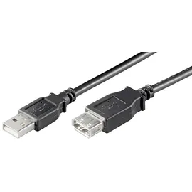 ewent Kabel USB 2.0 Typ A/Stecker auf A/weiblich, doppelt geschirmt AWG 28 in Kupfer, Rata-Übertragungsrate bis 480 Mbit, Schwarz 1.80 m schwarz