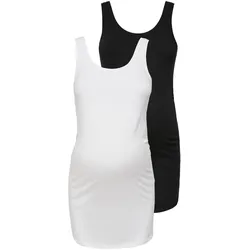 Umstandstop ONLY MATERNITY "OLMLOVELY LONG TOP TT 2PCK JRS NOOS", Damen, Gr. XS (34), schwarz (schwarz pack:schwarz, weiß), Jersey, Obermaterial: 95% Baumwolle, 5% Elasthan, unifarben, modisch, figurbetont hüftbedeckend, tiefer Rundhals, ohne Ärmel, Tops