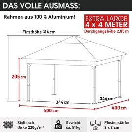 Brast Pavillon Aluminium Infinity 4 x 4 m inkl. Moskitonetz Beige