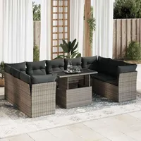 VidaXL 10-tlg. Garten-Sofagarnitur mit Kissen Grau Poly Rattan