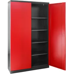 PROREGAL Stahlschrank Owl mit 4 Fachboden | HxBxT 192x110x38cm | Anthrazitgrau/Rot