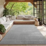 HomebyHome Teppich Wohnzimmer, Schlafzimmer, Wintergarten, Kurzflor Grau, Hoch-Tief-Effekt, weich & waschbar, Outdoor geeignet, 160x230 cm