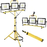 AUXTINGS 3 Stück 100W LED Baustrahler mit Stativ, 24000 Lumen LED Strahler Baustellenleuchte mit 2m HöHenverstellbar und 5m Kabel, 6000K IP66 Arbeitsstrahler für Konstruktion Werkstatt,Garage,Keller