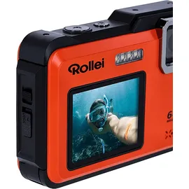 Rollei Sportsline 64 Selfie Unterwasserkamera Orange, k.A. opt. Zoom, 2.8 cm Rückseite, 2 Vorderseite