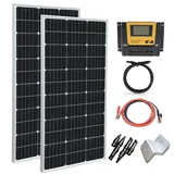 Gasolarxy 200w Solarpanel Kit 12v 24v 2 Stück 100 watt Solarmodule Photovoltaik Solarzelle 20A Solarladeregler für 12V Batterien, Wohnmobil, Garten, Camper, Boot (watts, 200)