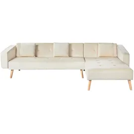 Beliani Eckschlafsofa 4-Sitzer VADSO Samtstoff Hellbeige linksseitig