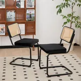 Esszimmerstuhl Aus Chrom In Schwarz Mit Rattan Und Samt, Stapelbar, Modernes Design