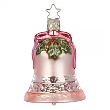Inge-Glas Manufaktur INGE-Glas Christbaumschmuck Weihnachtsglocke 9cm - Glas Figur mundgeblasen - handbemalt Weihnachtsbaum Anhänger Weihnachten Christbaumanhänger Glocke Rosa