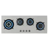 Klarstein Goldflame 4 Slim Gaskochfeld, 4 Messingbrenner, 3,4kW, 2,4kW, 1,8kW, 1kW, SnapJet-Zündung, Flammenausfallschutz, Gasherd mit Gusseisenkr... - Silber
