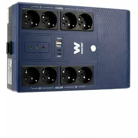 Woxter Multibase USV, 1200 VA/720 W, unterbrechungsfreie Stromversorgung, 8 Schuko-Steckdosen, 4 USB-Ports, Blau