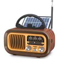 PRUNUS J-150 AM/FM/SW Retro Radio Klein, Vintage Radio Betrieben mit 1200mAh Akku oder D-Zellen Batterien, Mit Solarpanel, Kofferradio mit Bluetooth Unterstützt USB/TF-Karte Funktion (Gold)