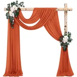 2 Paneele Hochzeitsbogen Querbehang Drapierstoff,73cm x 610cm Terracotta Chiffon-Stoff Transparenter Tüll Hintergrund Vorhang Kulissenvorhänge für Fotografie Bogen Bühne Party Hochzeit Torbogen