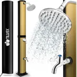 Tillvex - Solardusche 35 Liter Schwarz/Gold inklusive Schutzhaube Gartendusche Pooldusche Camping Pool Solar Außen Dusche Regendusche
