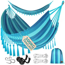 KESSER® Hängematte 320x150 cm belastbar bis 300 kg, wetterfeste & atmungsaktive Tuchhängematte mit Fransen für 1-2 Personen – Ideal für Camping, Garten & Outdoor, inkl. Beutel, Seile & Gurte