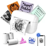 Memoking Tiny Printer mit 3 Aufkleberpapier Rollen, MiniDrucker für Smartphone, Tragbarer Mini Thermodrucker Q02E Bluetooth Mini Drucker Belegdrucker für Studiennotizen, Fotos, Erstellung, Geschenke