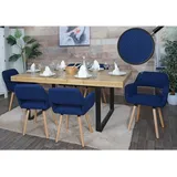 6er-Set Esszimmerstuhl MCW-A50 II, Stuhl Küchenstuhl Polsterstuhl, Holz Stoff/Textil Cord (400g/m2) MVG ~ blau