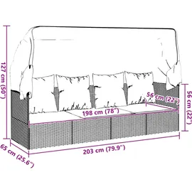 vidaXL Outdoor-Loungebett mit Dach 203 x 65 x 127 cm Grau