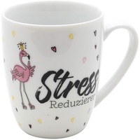 Dekohelden24 Kaffeebecher/Tasse aus Porzellan, Motiv: Stress-Reduzierer. Größe H/Ø: 9,8