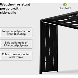 Blumfeldt Shade Cove Stoff-Pergola 3x3m Seitenwände pulverbeschichtet wetterfest Schwarz