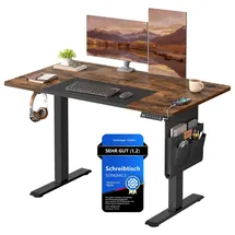 Songmics Höhenverstellbarer Schreibtisch vintagebraun-tintenschwarz