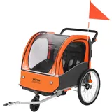 Vevor Fahrradanhänger, Kinderfahrradanhänger Doppelsitz, 45 kg Tragkraft, 2-in-1- Kinder Anhänger Buggy, umbaubar in Kinderwagen, Faltbarer Kinderfahrradanhänger zum Ziehen von Fahrradkupplung