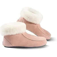 Fellhof handgemachter Hüttenpatschen aus Lammfell Hausschuh Damen Herren Unisex gefüttert Winter-Sommer Hausschuhe Naturprodukt atmungsaktiv (Rosa Gr. 39) - 39 EU