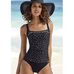 Badeanzug LASCANA "Leona", Damen, Gr. 44, Cup E, schwarz-weiß (schwarz, weiß), Recycling-Polyamid, bedruckt, gepunktet, Badeanzüge, mit Miedereinsatz, eingearbeitete Softcups, mit Unterbrustgummi