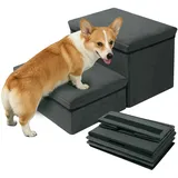 Hundetreppe 2 Stufen, Faltbare Haustiertreppe mit Stauraum, Katzentreppe Hunderampe Sofa für Alte Katzen Hunde, Hundetreppe Bett & Sofa, 32 x 42 x 64 cm, Grau