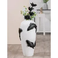 Casablanca modernes Design Casablanca Deko Vase groß Bodenvase - Vase XXL mit Koi Fischmotiv - Blumenvase aus Kunstharz - Dekoration Wohnzimmer Farbe: Weiß Schwarz Höhe 73 cm